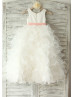 Ivory Satin Organza Ruffled Long Flower Girl Dress 